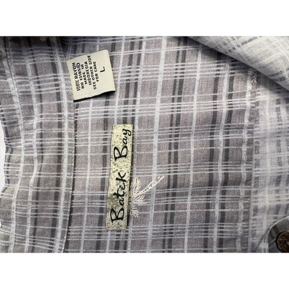 VTG Men’s Silk Button Down Hawaiian Shirt L Gray Pocket Polynesian Batik Bay - Picture 10 of 10
